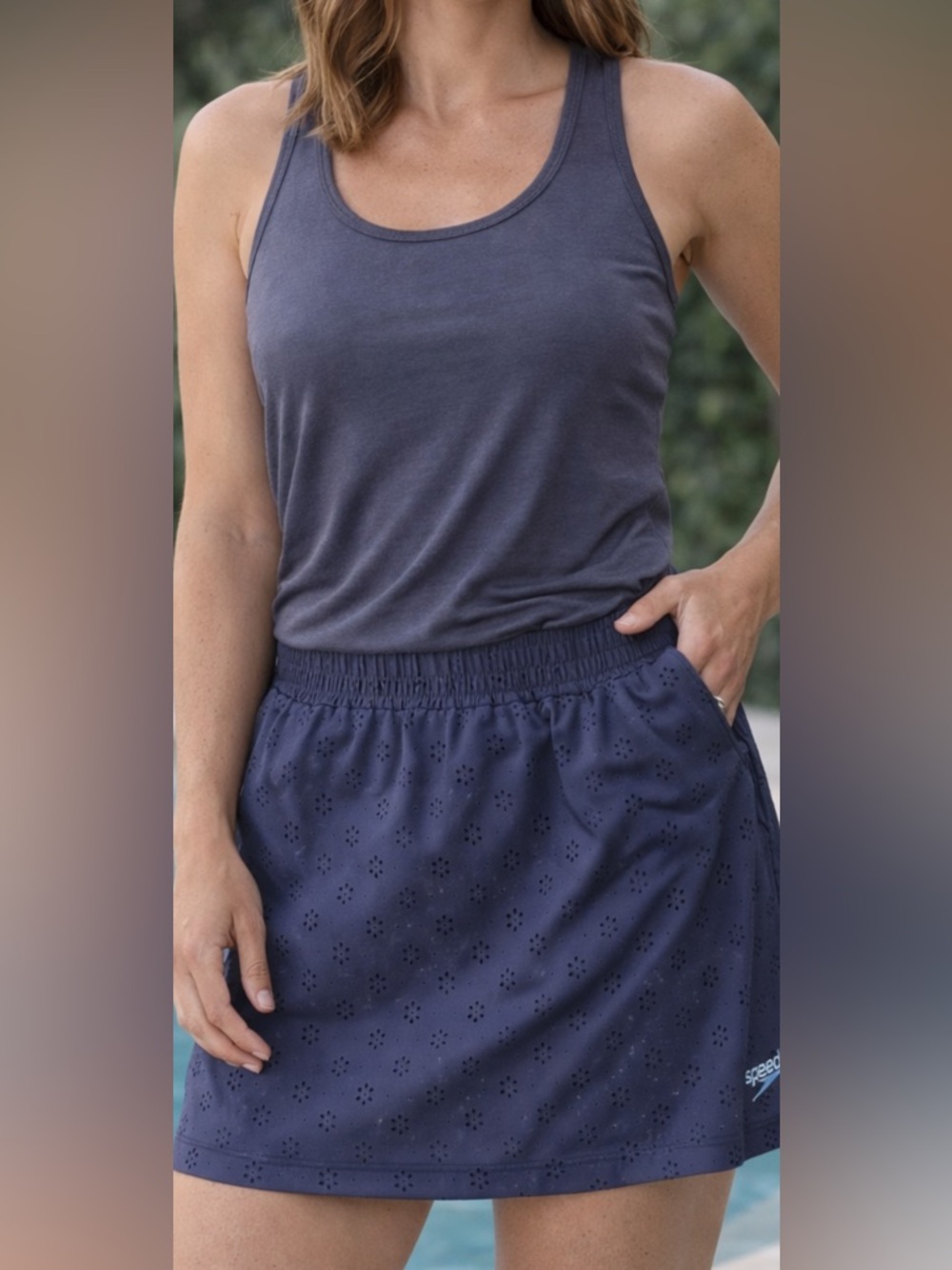 Speedo Navy Skort w/ Built-In Shorts Eyelet Perforated Size S